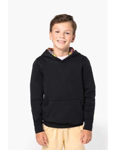 KAR-K4014-UNISEX KIDS CONTRAST PATTERNED HOODED SWEATSHIRT